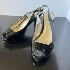 Black Anne Klein iFlex Patent and Leather Slingback Platform Pumps